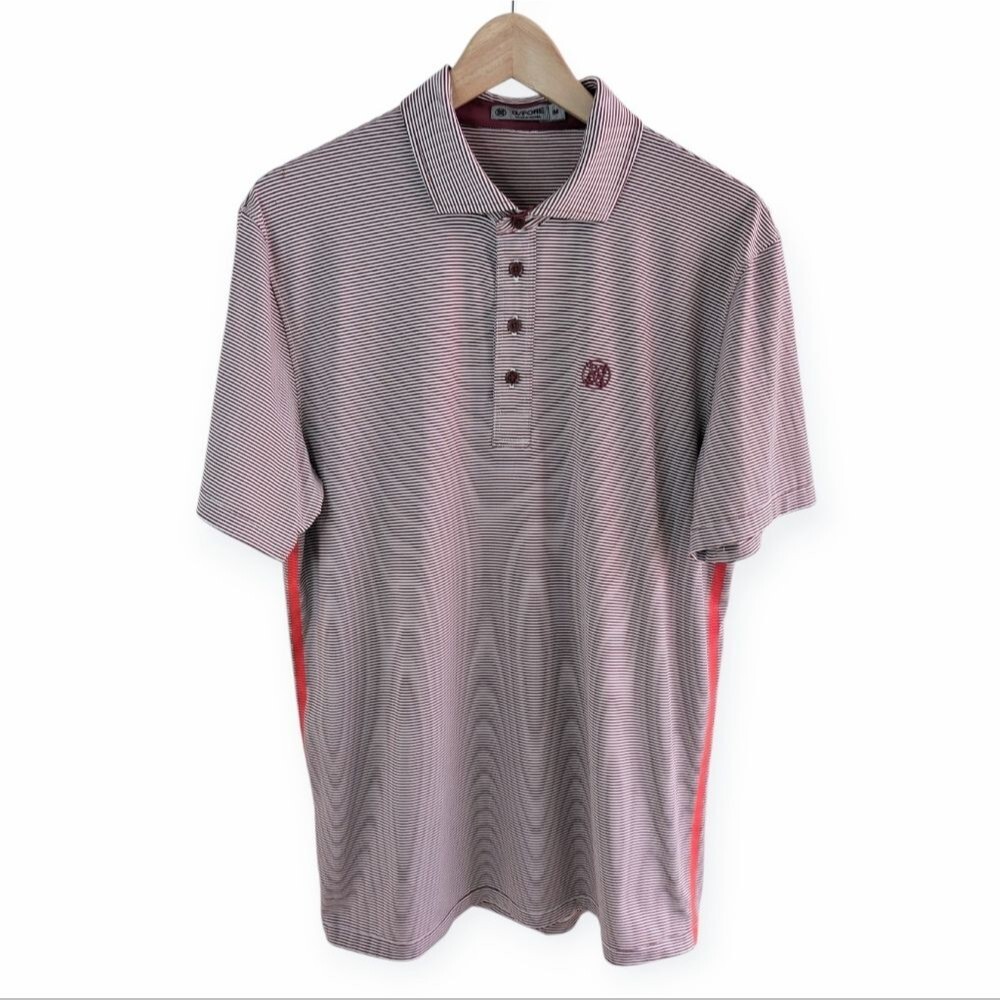 Gfore Mens Striped Short Sleeve Polo Shirt Maroon Medium